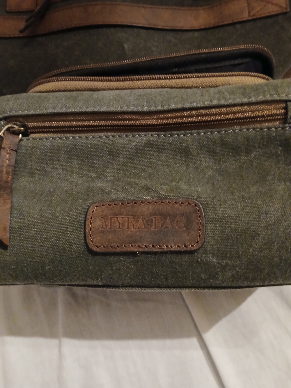 Myra Bag Olive Green Canvas & Brown Leather Weekender - Picture 6 of 16